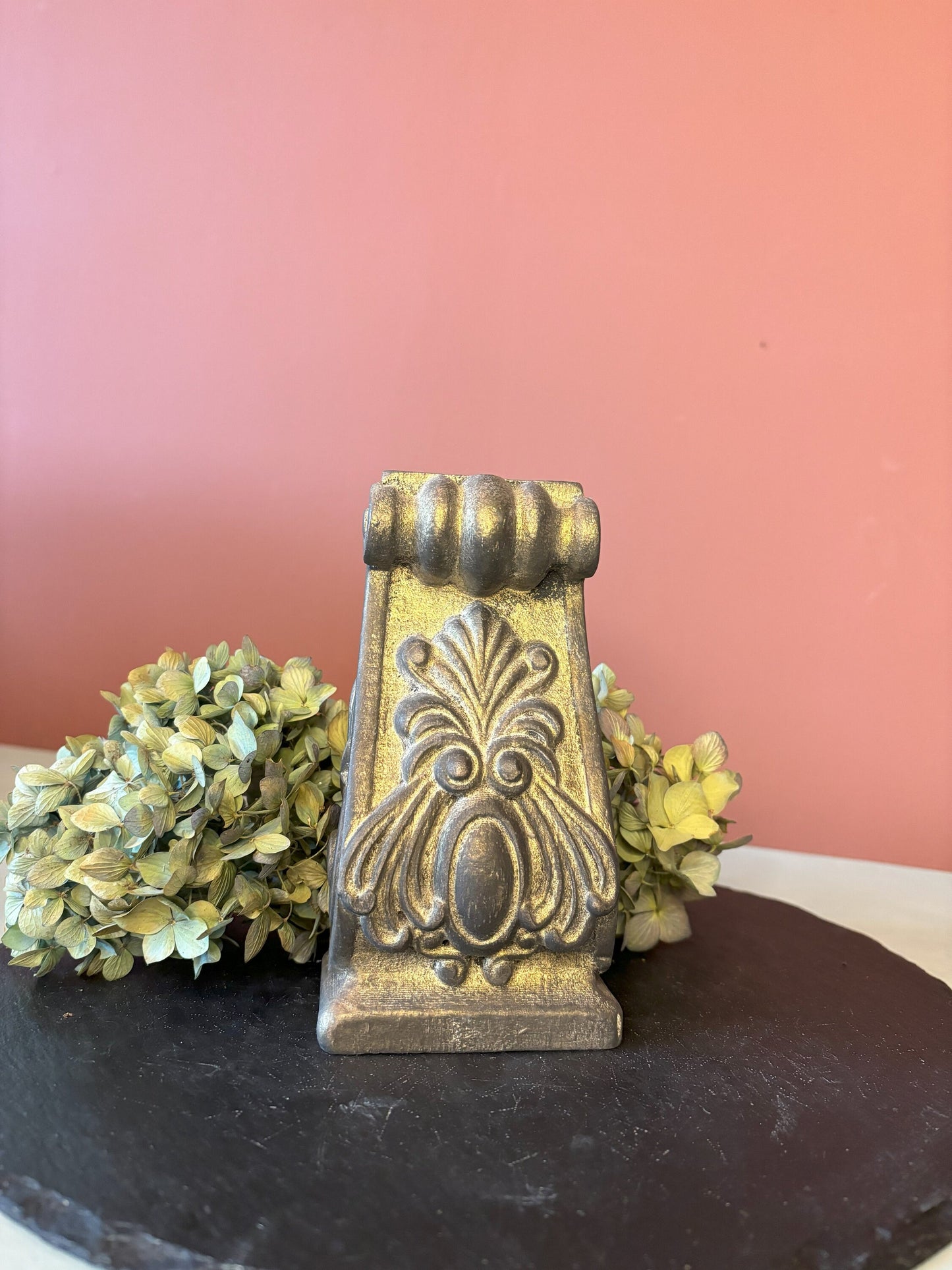 Distressed wood corbel in  graphite and gold