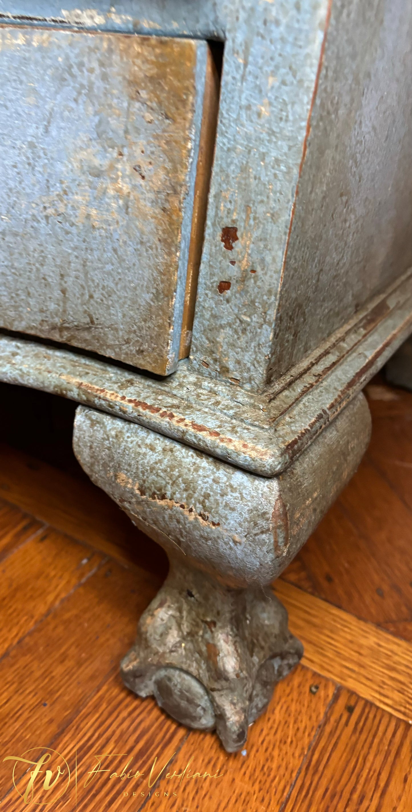 Vintage Blue and Grey Secretary Desk, Early 20th Century, Ball and Claw Legs, Patina Toscana