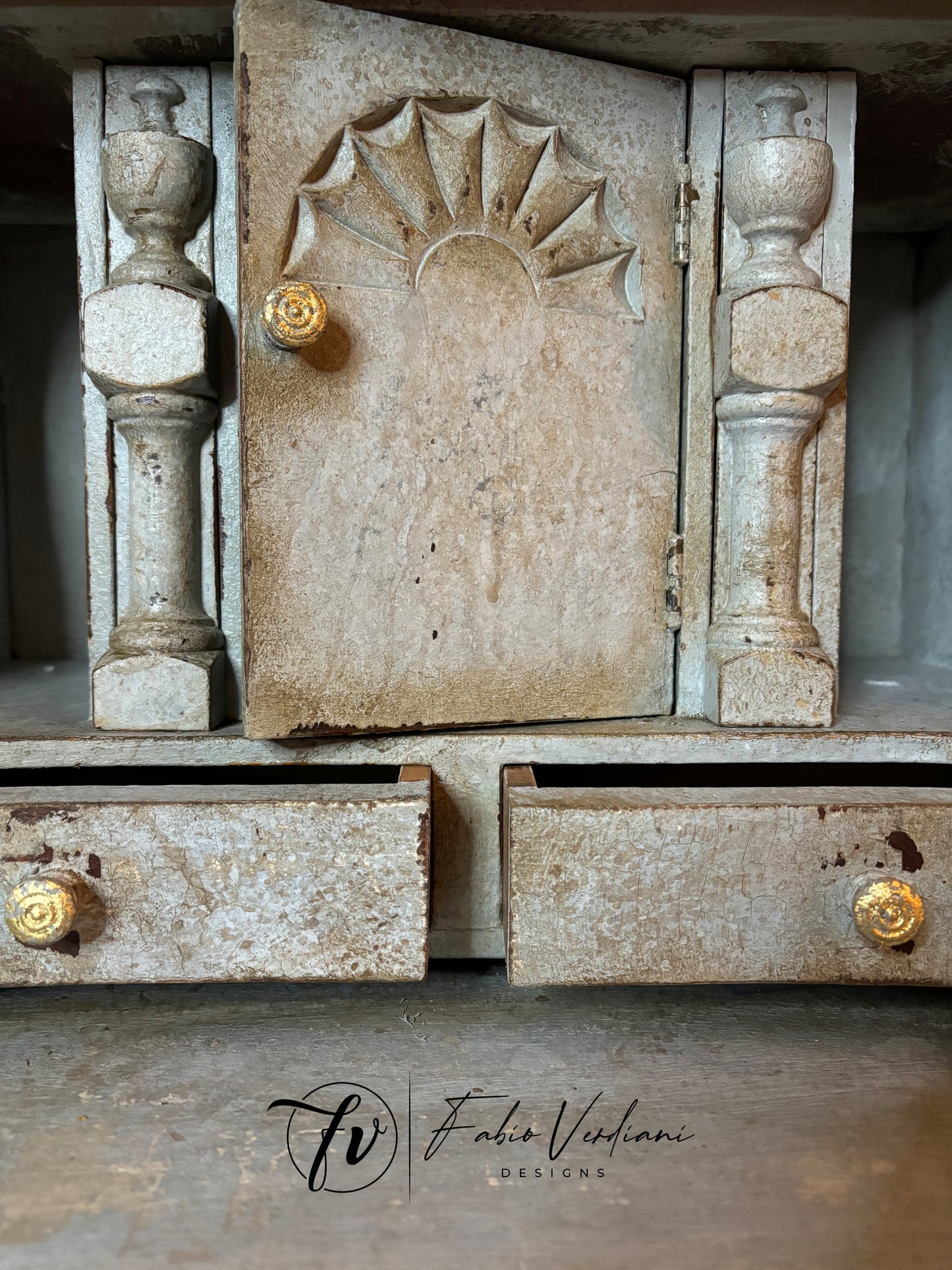 Vintage Blue and Grey Secretary Desk, Early 20th Century, Ball and Claw Legs, Patina Toscana