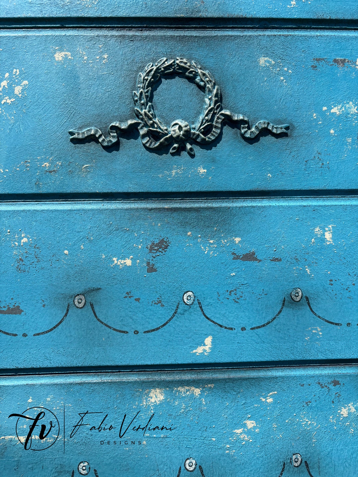 Tall chest of drawers with fours drawers and 2 doors painted during the Annie Sloan Paint Retreat in Portishead, UK.