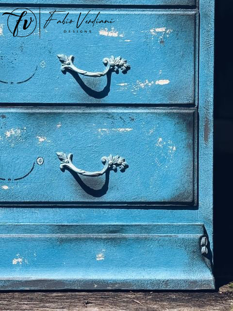 Tall chest of drawers with fours drawers and 2 doors painted during the Annie Sloan Paint Retreat in Portishead, UK.