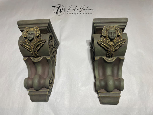 Corbel pair, gothic distressed Faux Metal and Bronze Wax