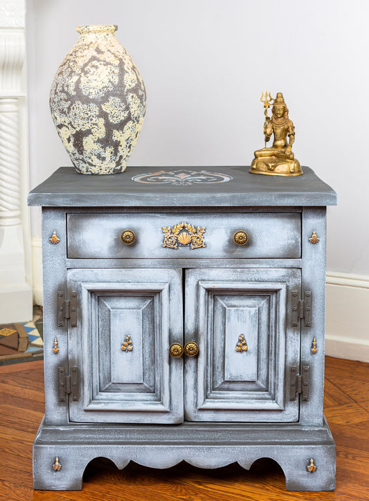 Large Nightstand, Vintage Light Blue and Graphite paint on wood