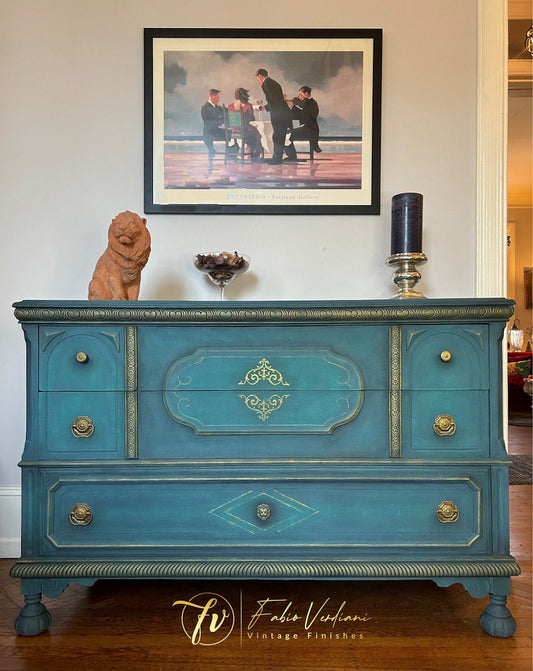 Large Dresser Blue Green  with Golden details Thirties style