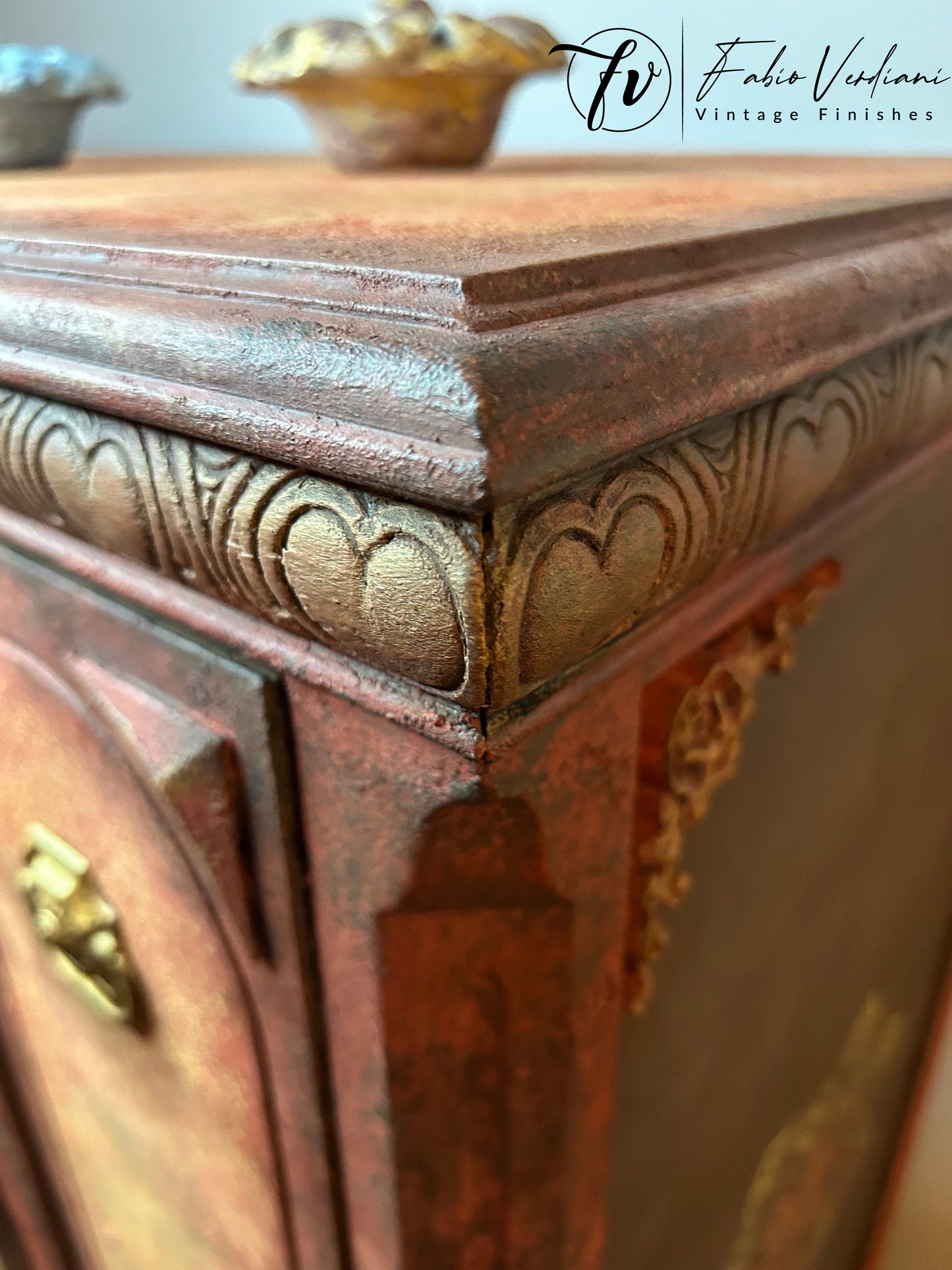 Tall Dresser Red and Yellow Moroccan Thirsties style with moldings