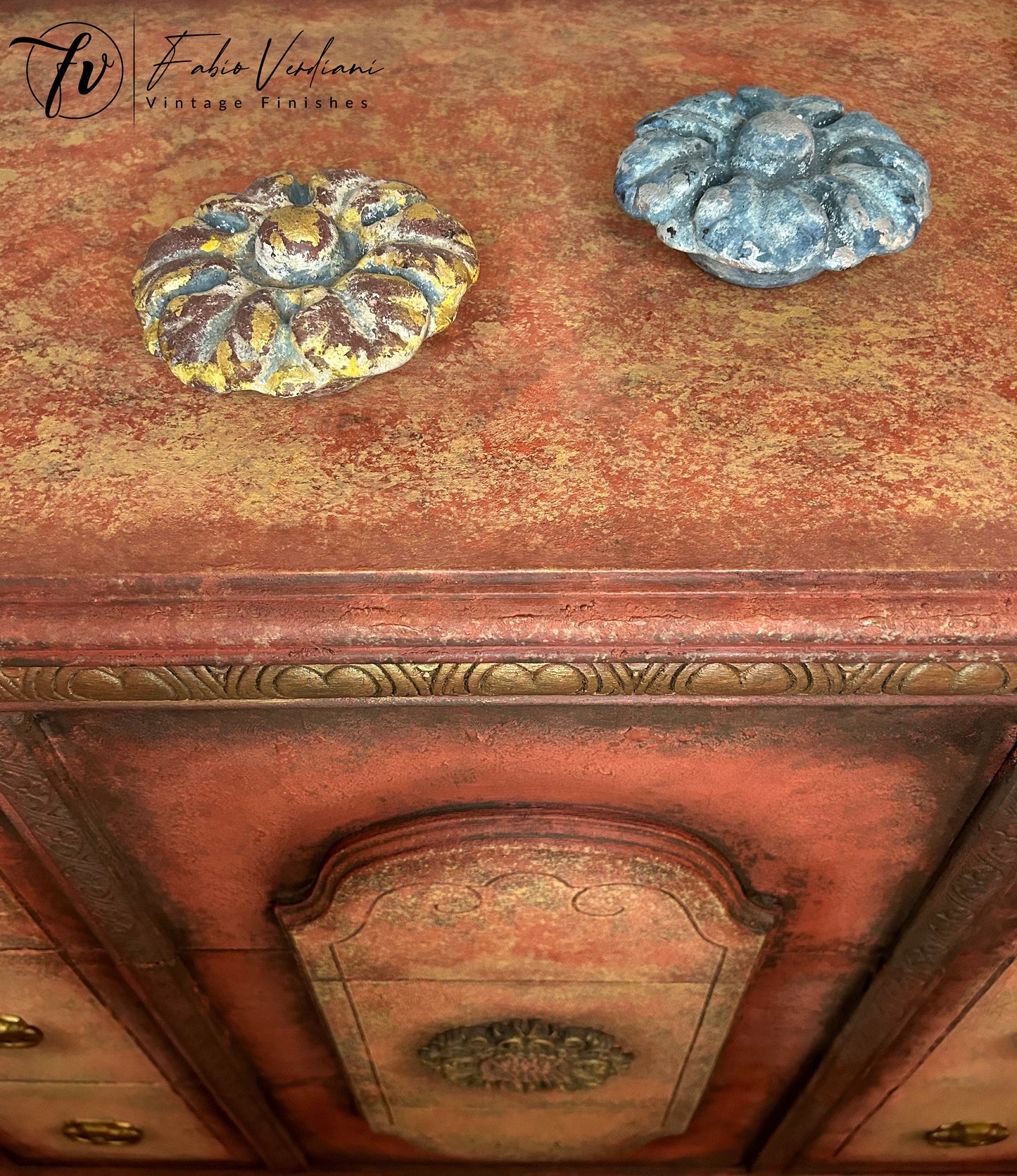 Tall Dresser Red and Yellow Moroccan Thirsties style with moldings