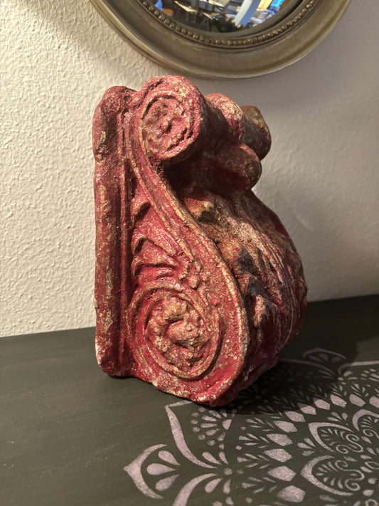 Wood Corbel Bookend, Distressed Patina Burgundy