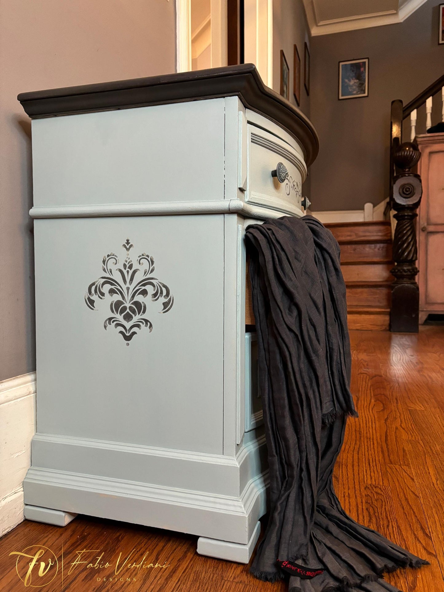 Large Nightstand Victorian Style  light blue and graphite